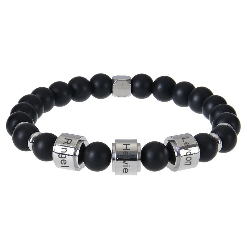 Personalized Tiger Eye Beaded Bracelet – Custom Engraved Stainless Steel Name Jewelry