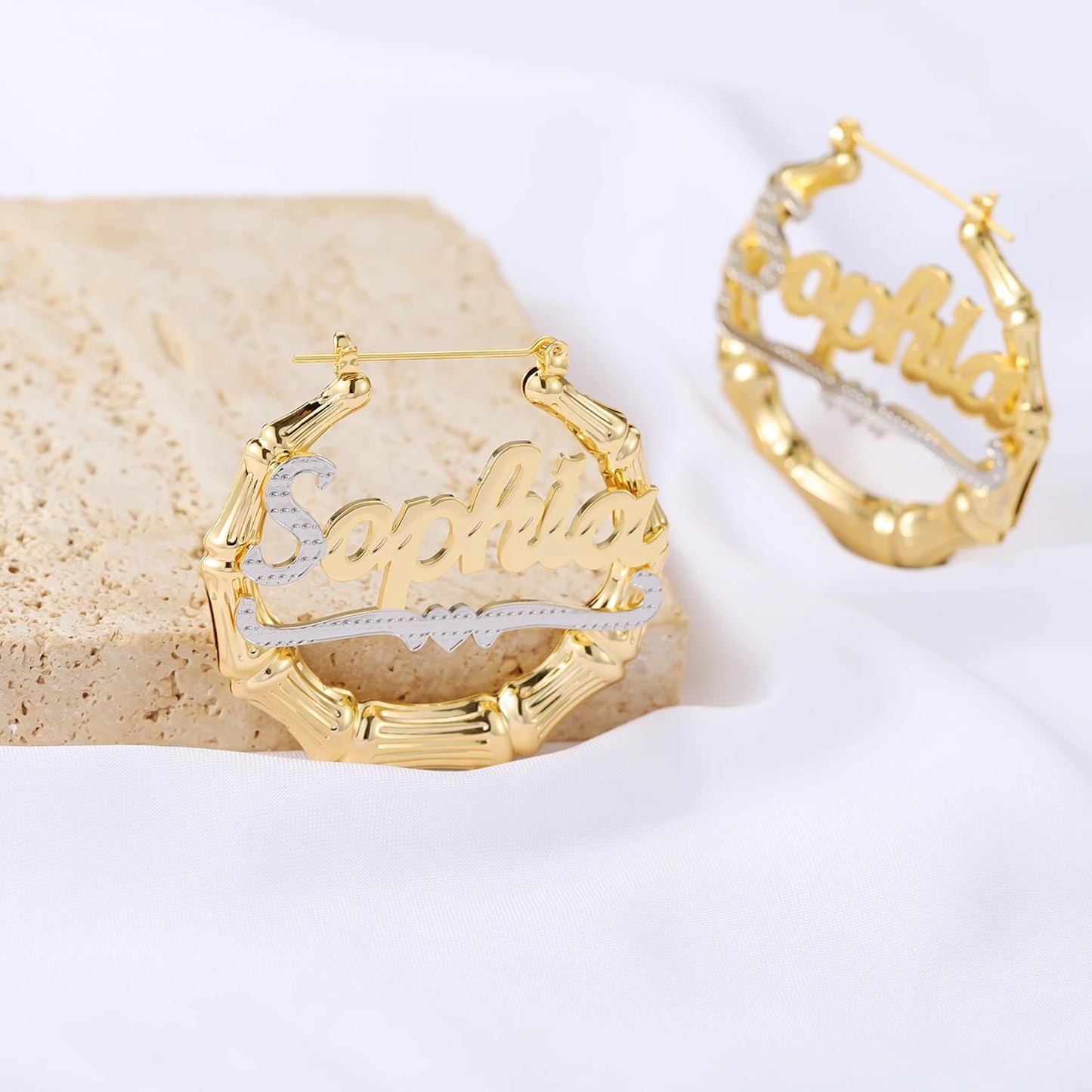 Custom Name Hoop Earrings for Women – 18K Gold Plated Stainless Steel