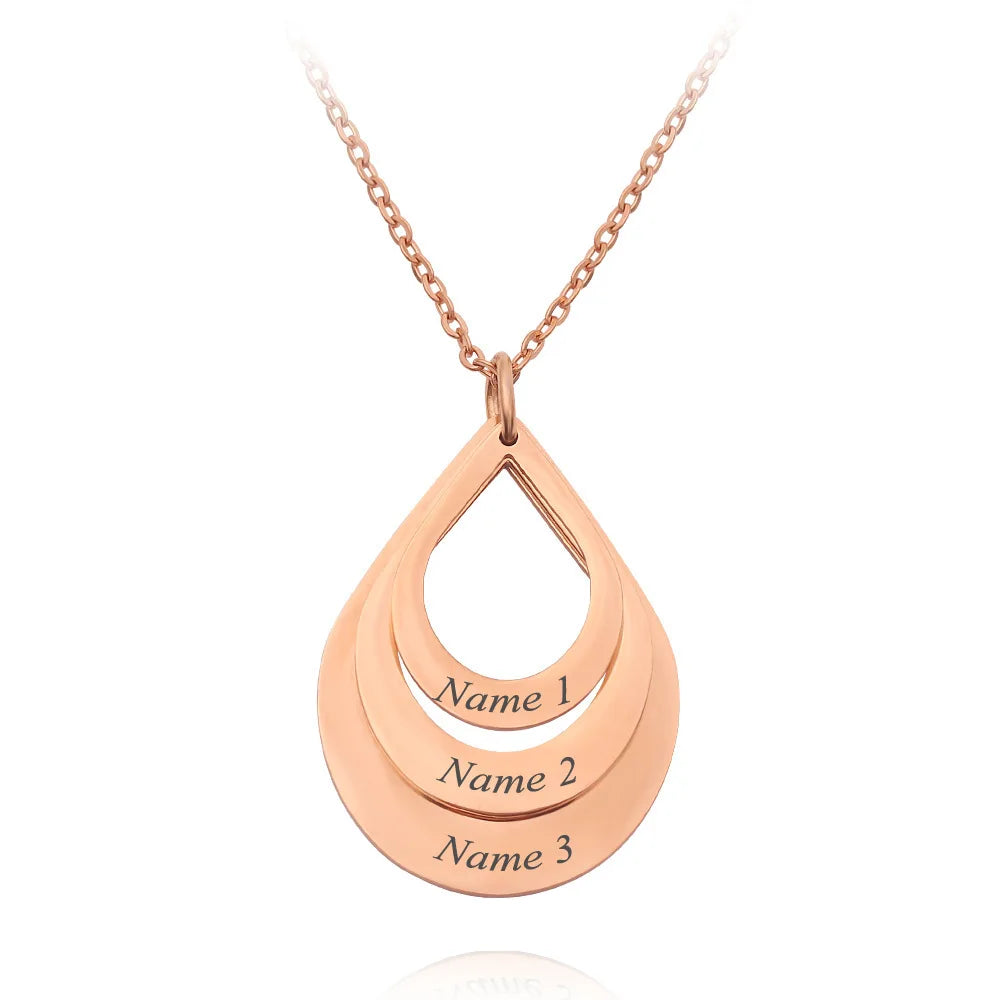 Water Drop Pendant Personalized Engrave 4 Names