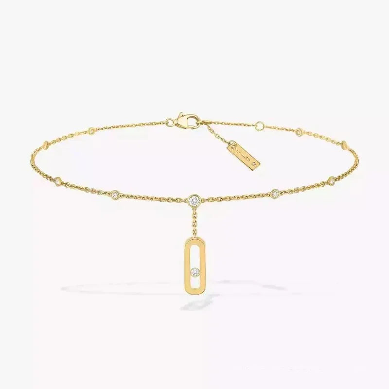 925 Sterling Silver Anklet with Moving Diamonds