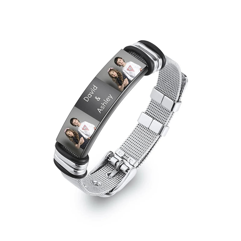 Custom Photo Text Bracelet Personalized Stainless Steel