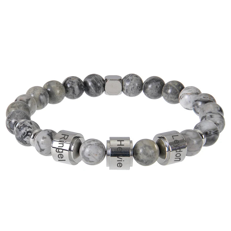 Personalized Tiger Eye Beaded Bracelet – Custom Engraved Stainless Steel Name Jewelry