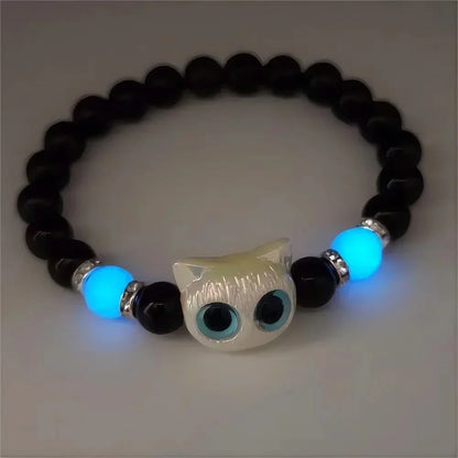 Fashion Luminous Beads Couple Bracelets with Glow-In-The-Dark Cat Charm