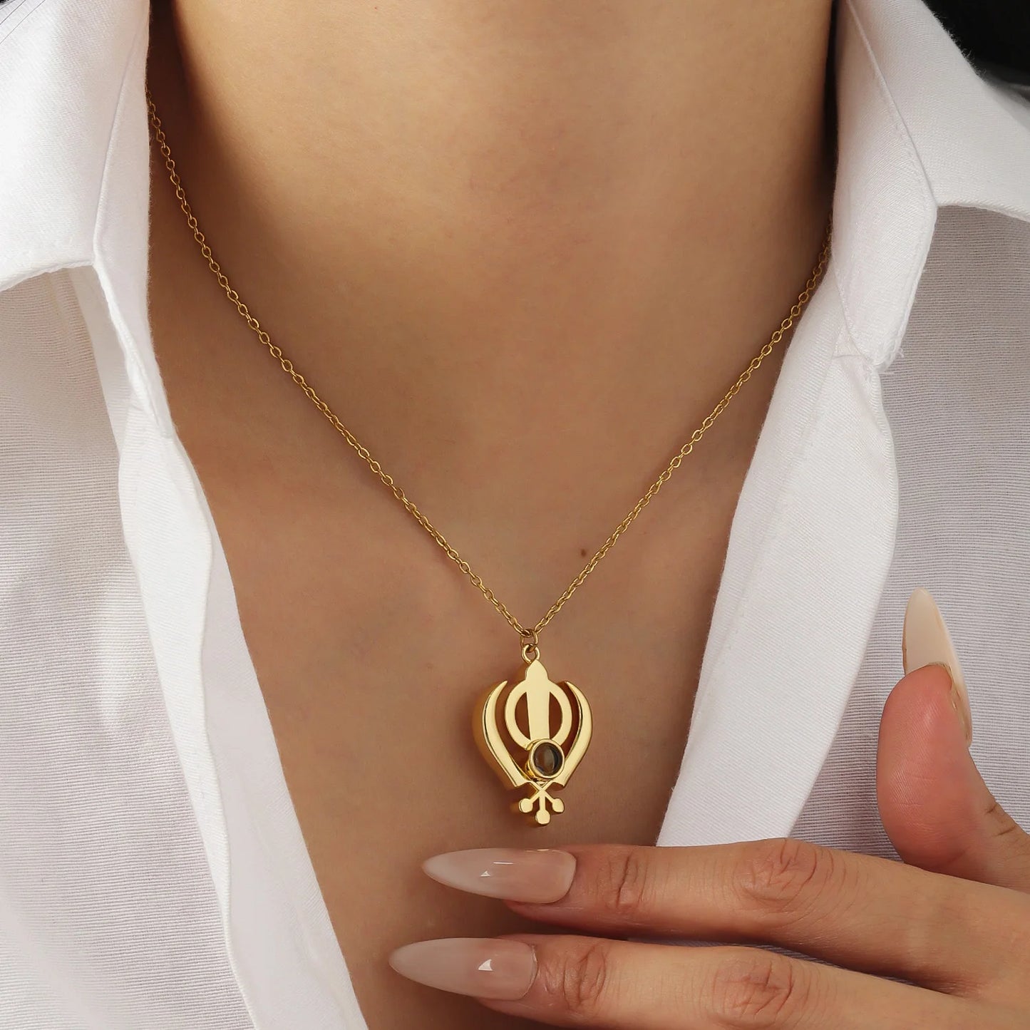 Personalized Projection Necklace Custom Sikhism Symbol