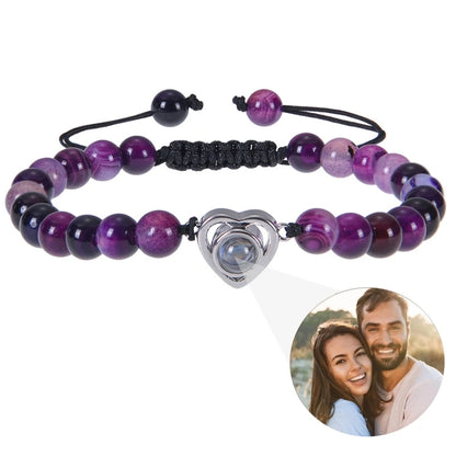 Custom Projection Photo Bracelet 6mm Natural Stone Circle Pendant