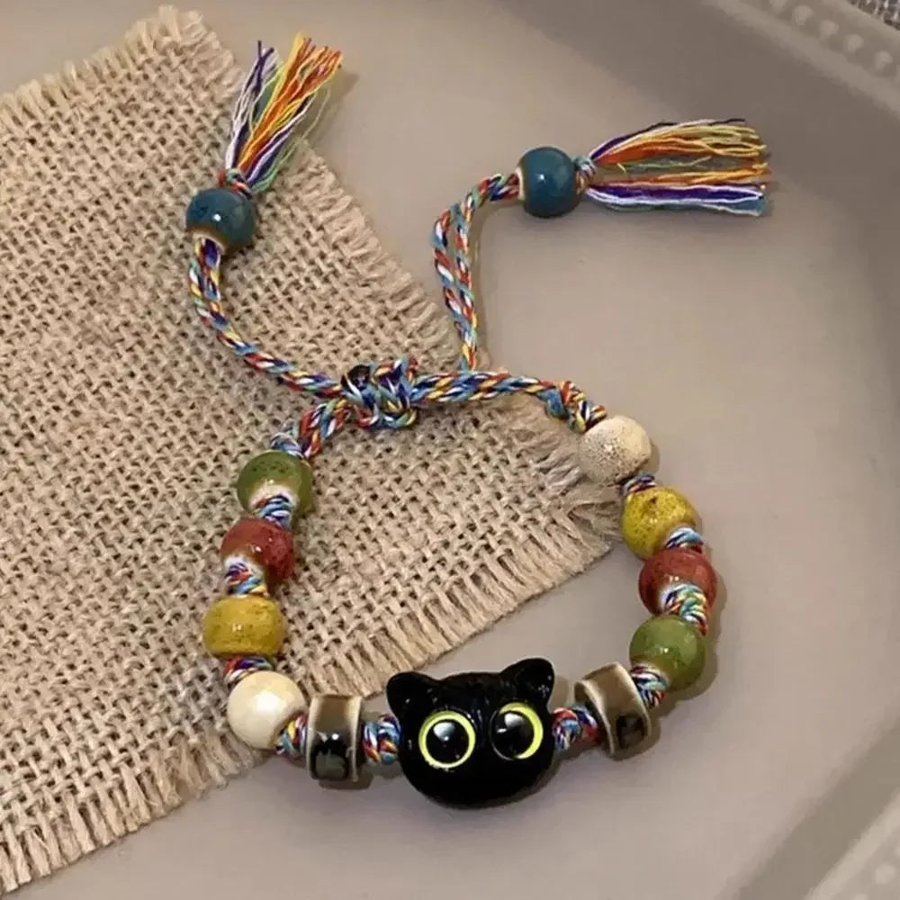 Fashion Luminous Beads Couple Bracelets with Glow-In-The-Dark Cat Charm
