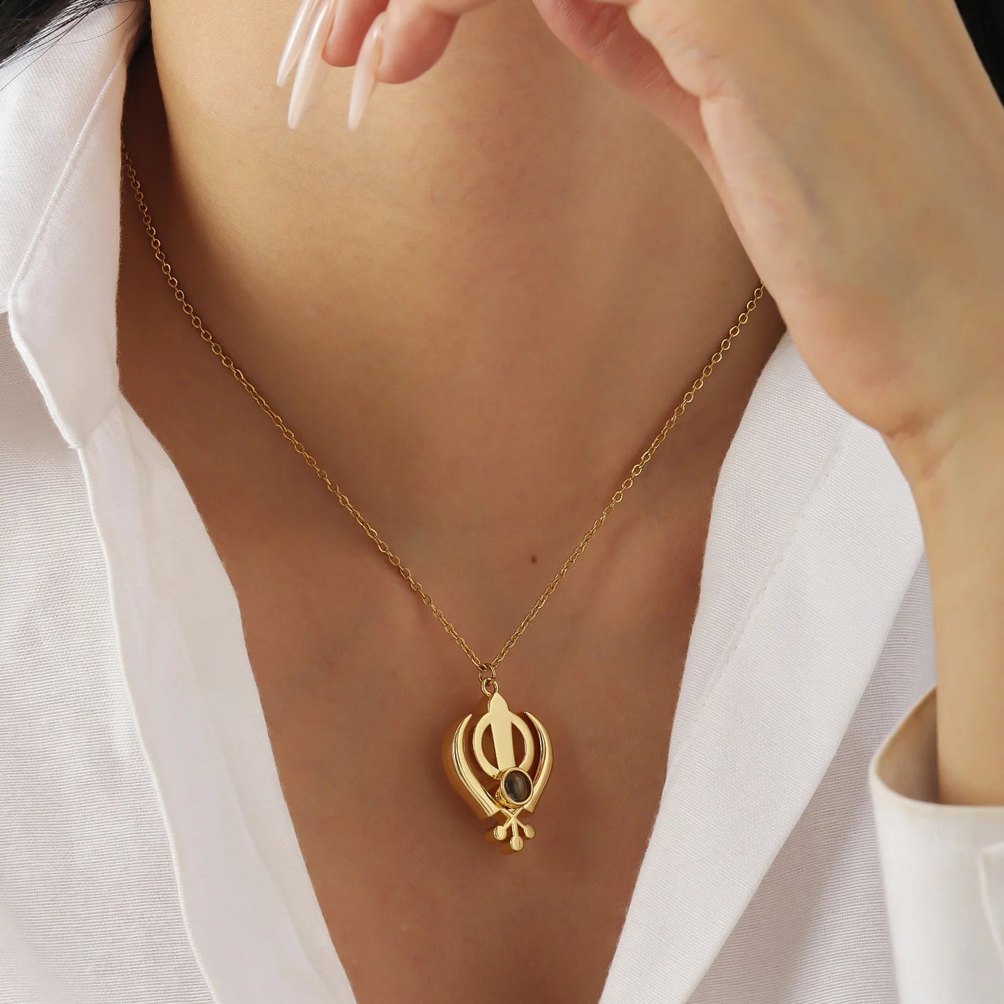 Personalized Projection Necklace Custom Sikhism Symbol