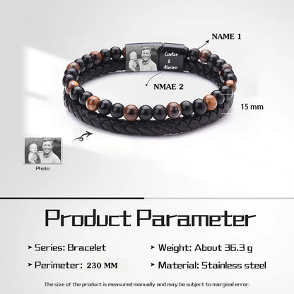 Personalize Men Photo Bracelets with Beads 2 Names