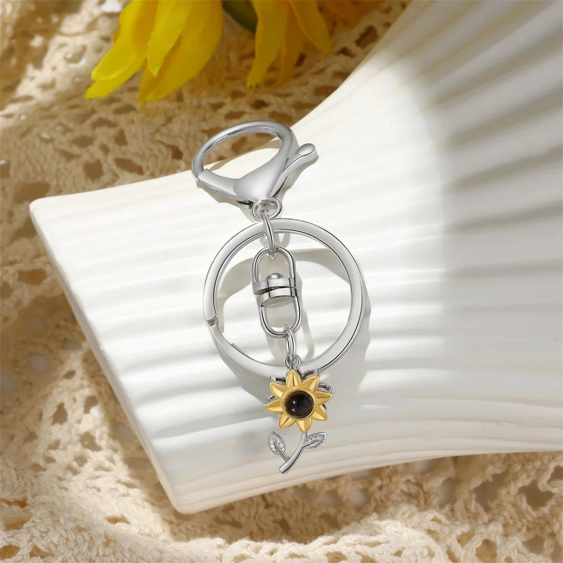 Personalized Sunflower Photo Projection Keychain
