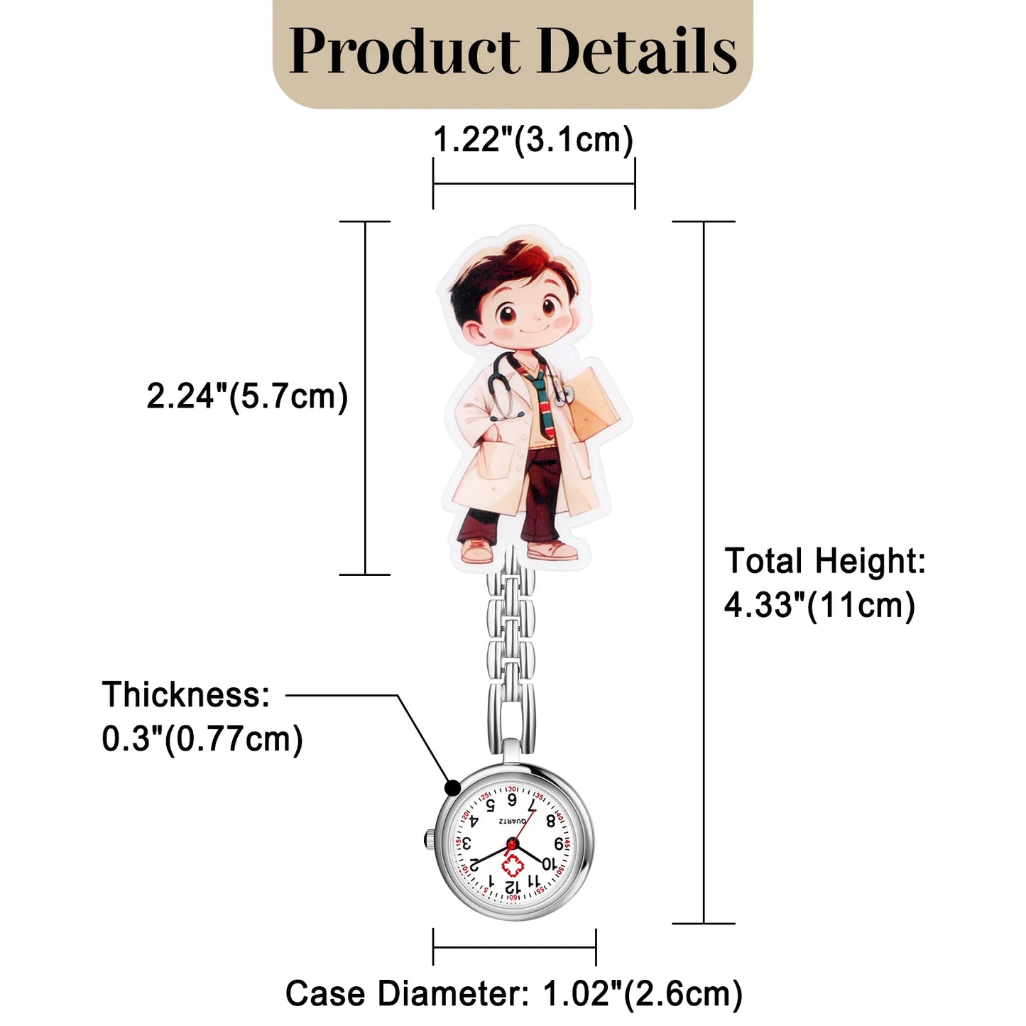 Analog Quartz Nurse Fob Watch with Cartoon Acrylic Face