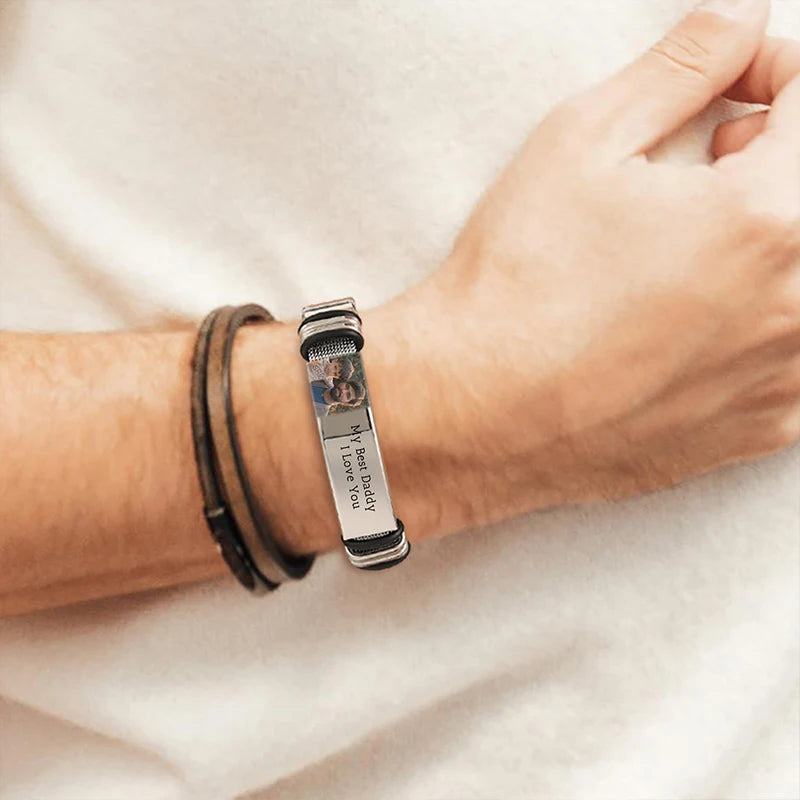 Custom Photo Text Bracelet Personalized Stainless Steel