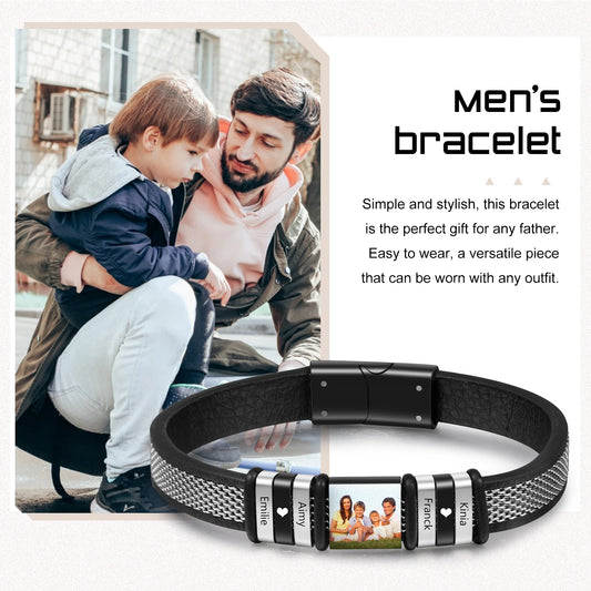 Personalize Men Photo Bracelets with Beads
