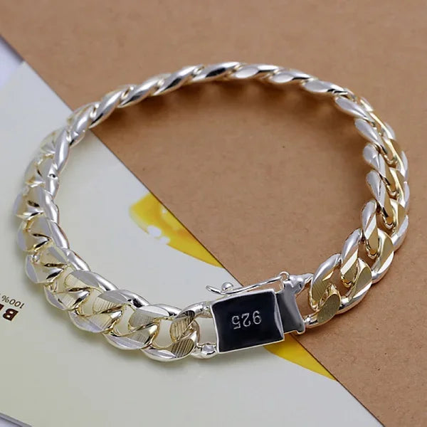 Fine 925 Sterling Silver Solid Chain Bracelet
