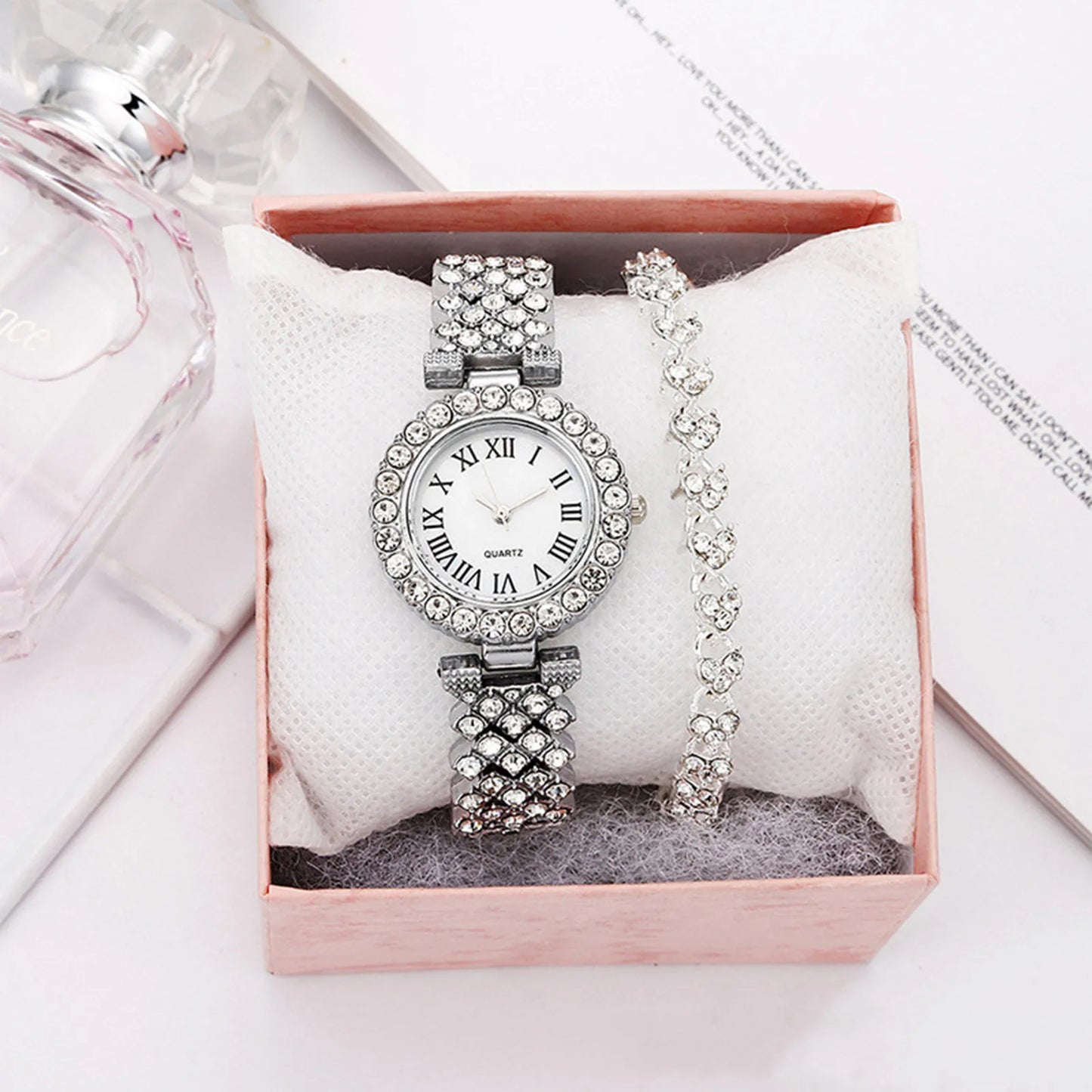 Luxury Rhinestone Bracelet Watch Set for Women