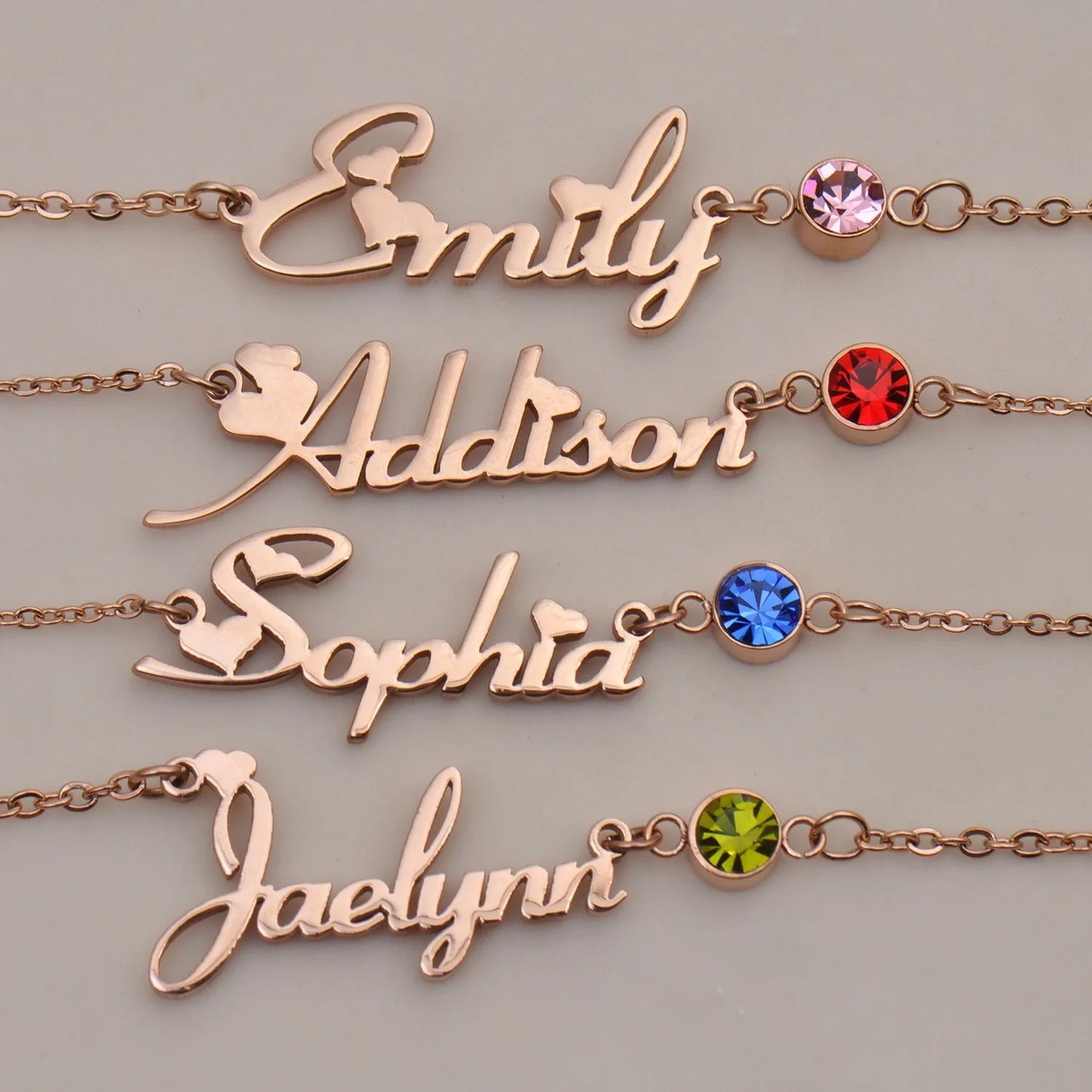 12 Months Birthstone Stainless Steel Multiple Name Bracelet