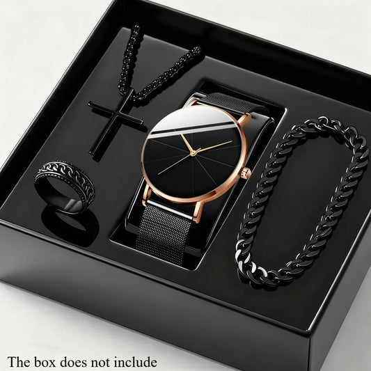4-Piece Men’s Quartz Watch & Bracelet Set