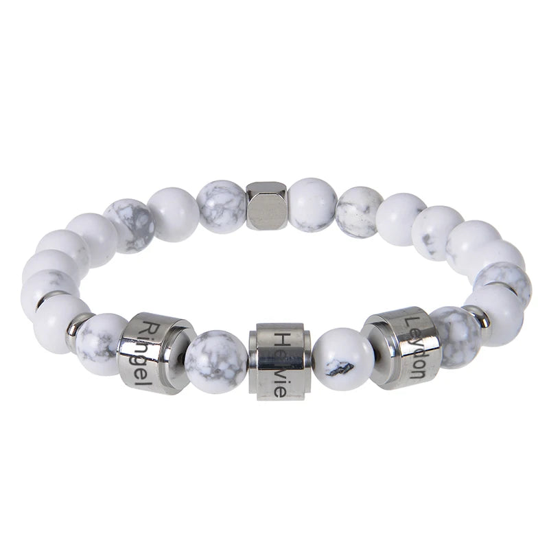 Personalized Tiger Eye Beaded Bracelet – Custom Engraved Stainless Steel Name Jewelry