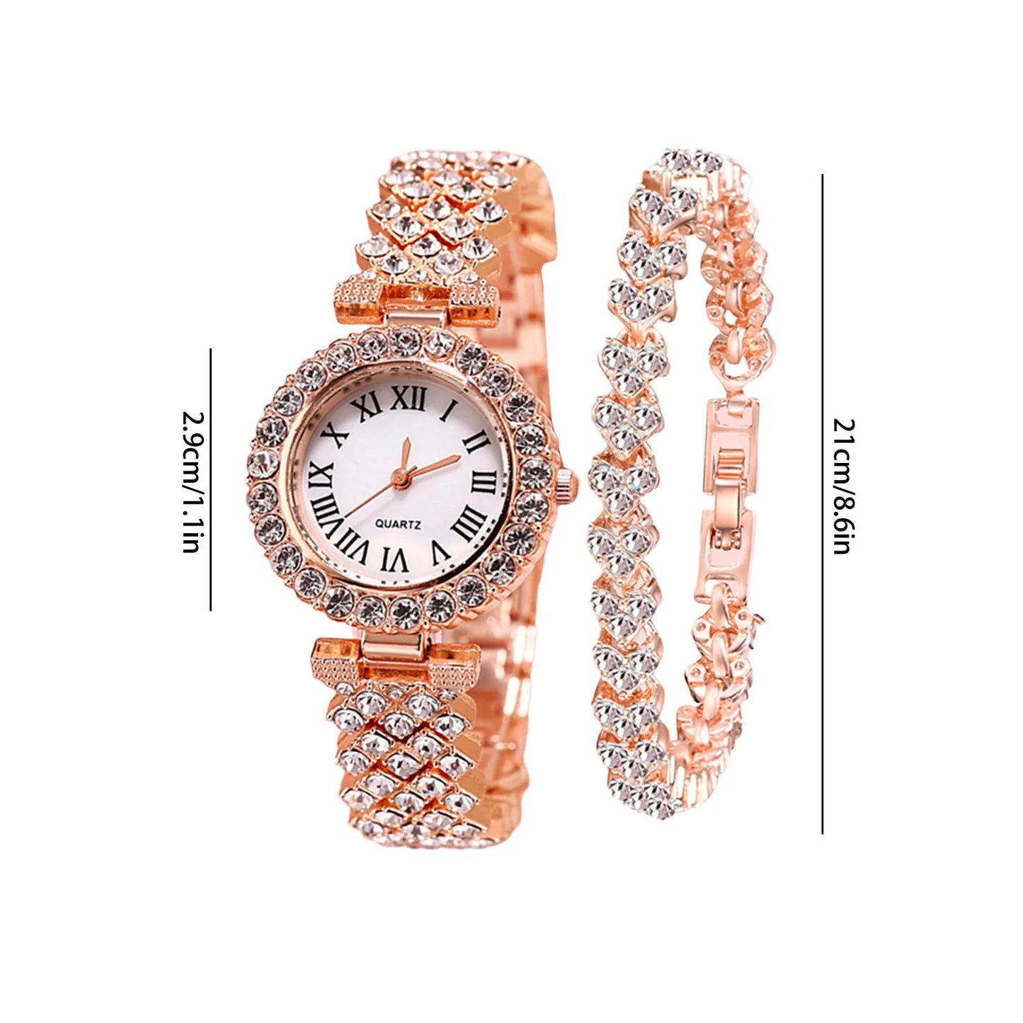 Luxury Rhinestone Bracelet Watch Set for Women