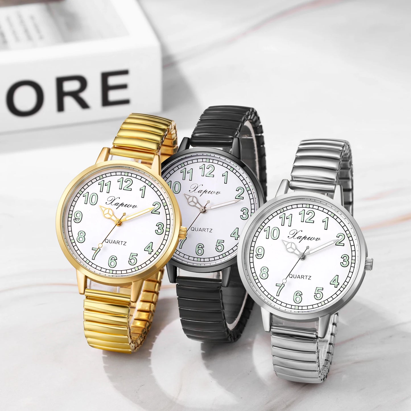 Elastic Stainless Steel Women’s Waterproof Watch with Luminous Hands