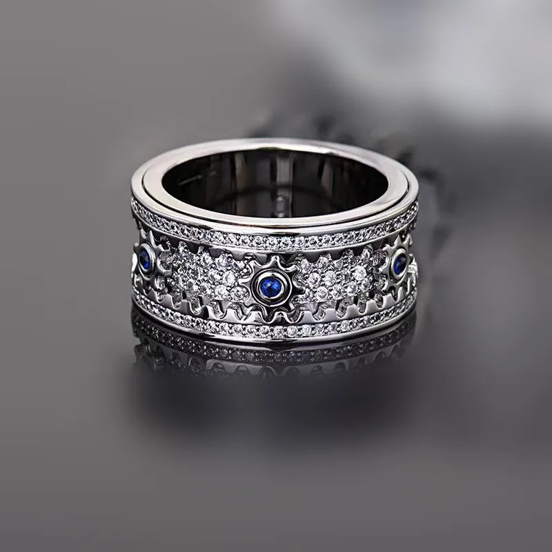 Personalized Spinner Gemstone Gear Ring