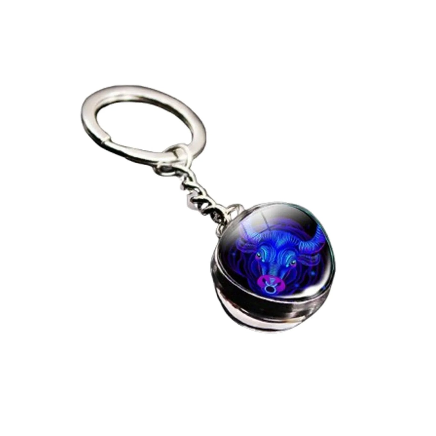 Keychain with a blue glowing sphere on a white background