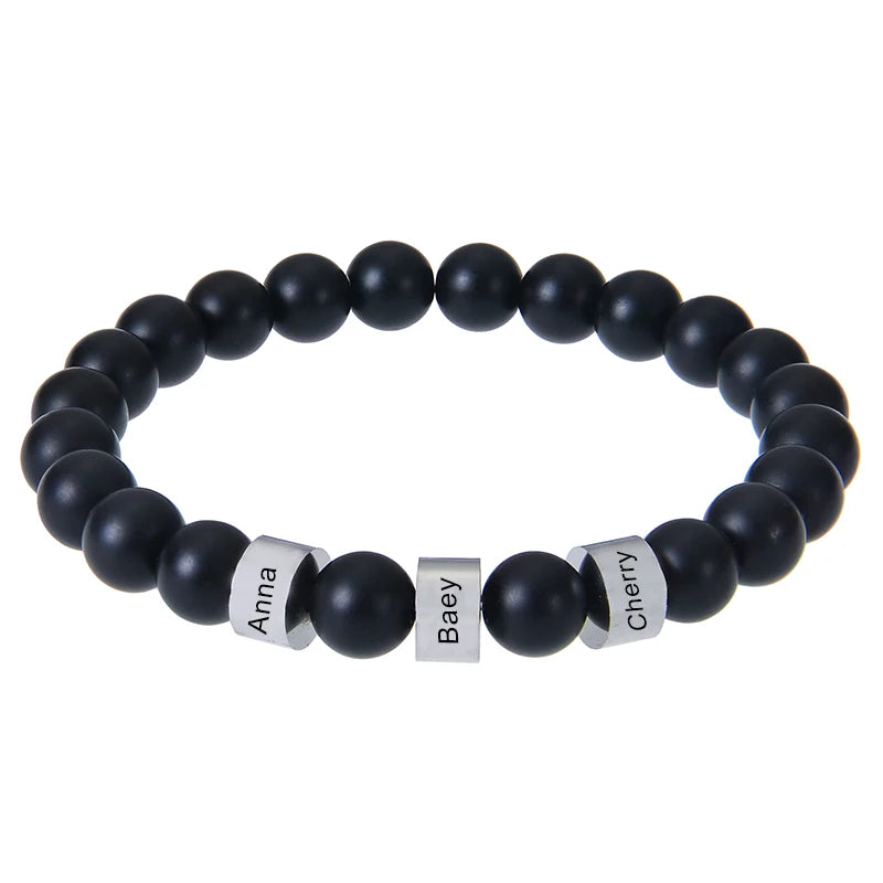 Personalized Tiger Eye Beaded Bracelet – Custom Engraved Stainless Steel Name Jewelry