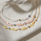 12 Months Birthstone Stainless Steel Multiple Name Bracelet