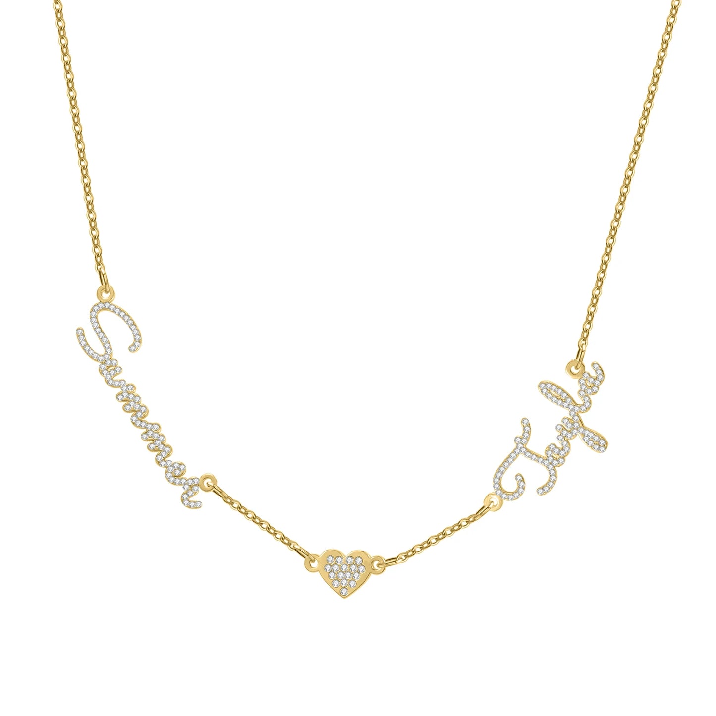 Custom Names Necklace Personalized CZ Stone Gold Stainless Steel