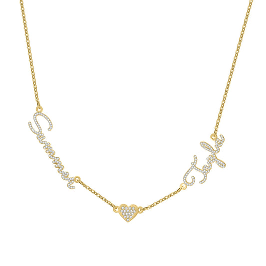 Custom Names Necklace Personalized CZ Stone Gold Stainless Steel