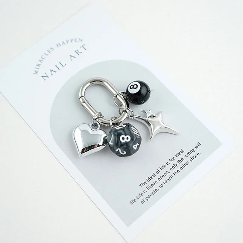 Handmade Edgy Black & White Dice Keychain