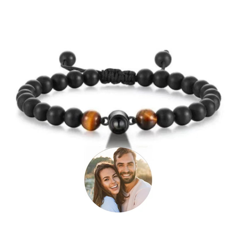 Custom Projection Photo Bracelet 6mm Natural Stone Circle Pendant