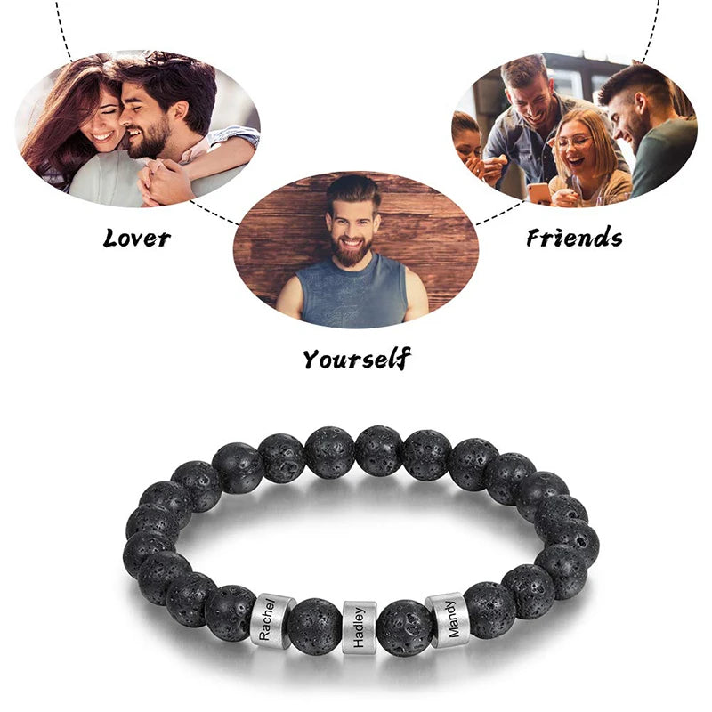 Personalized Tiger Eye Beaded Bracelet – Custom Engraved Stainless Steel Name Jewelry