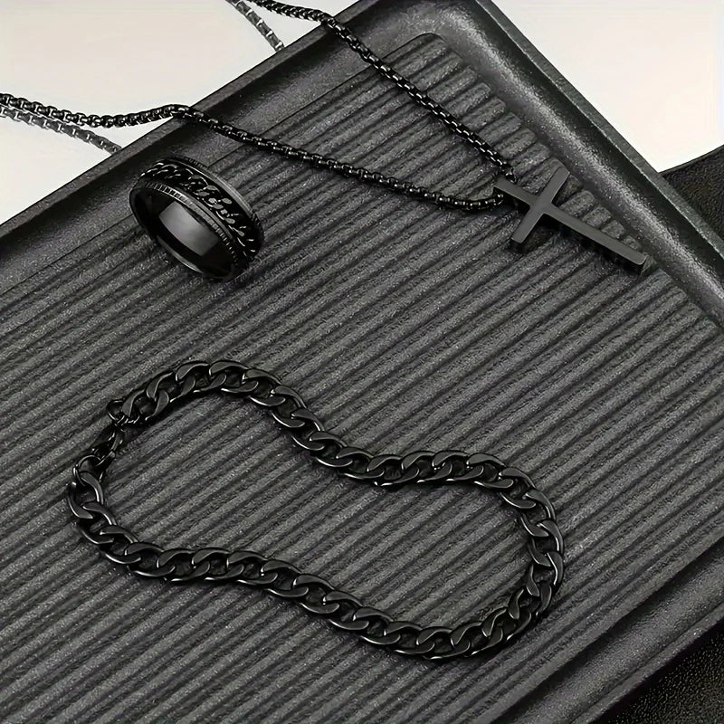 3-Piece Titanium Cross Jewelry Set