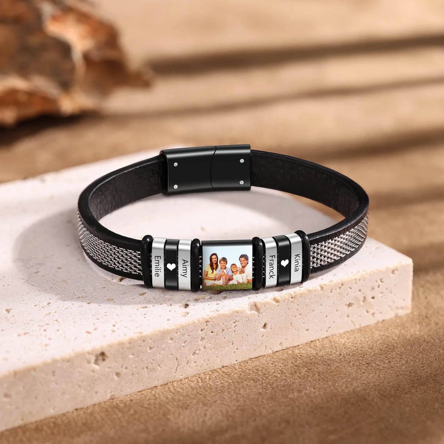 Personalize Men Photo Bracelets with Beads