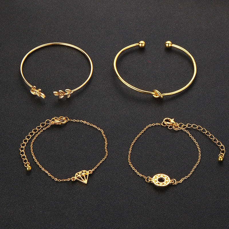 4pcs/Set Fashion Bohemia Leaf Knot Hand Cuff