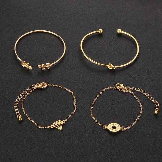 4pcs/Set Fashion Bohemia Leaf Knot Hand Cuff