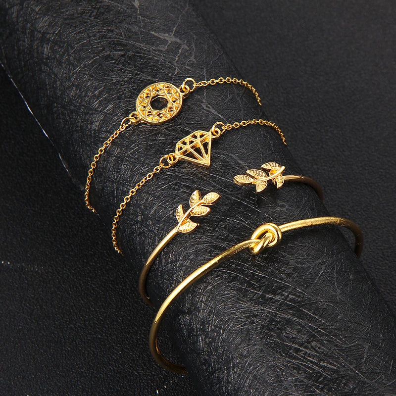 4pcs/Set Fashion Bohemia Leaf Knot Hand Cuff