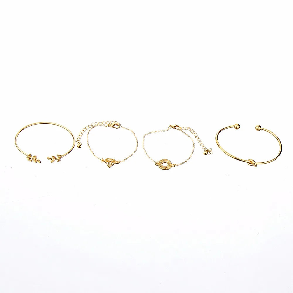 4pcs/Set Fashion Bohemia Leaf Knot Hand Cuff