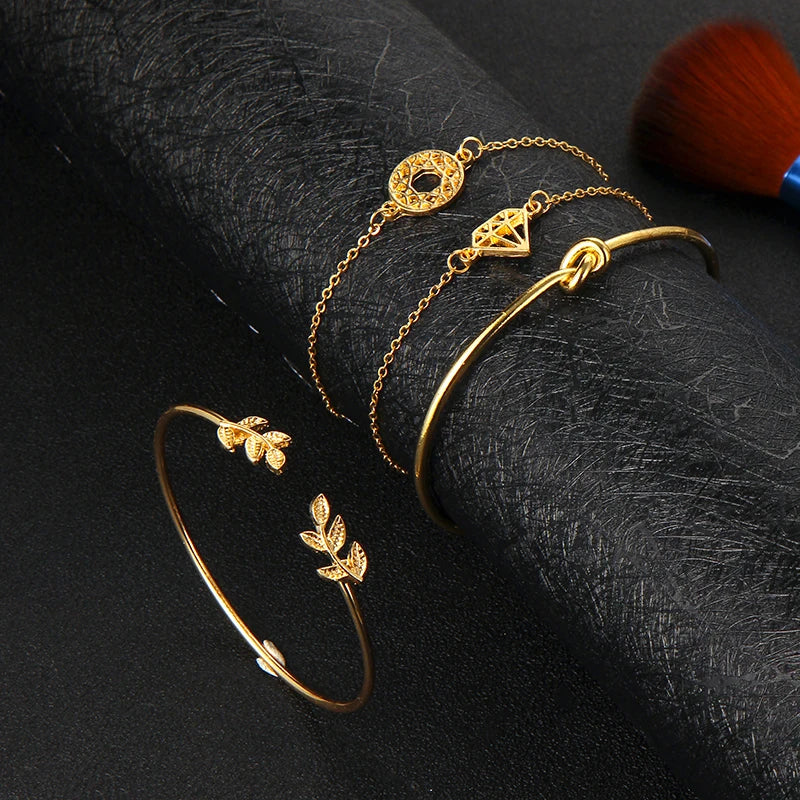 4pcs/Set Fashion Bohemia Leaf Knot Hand Cuff