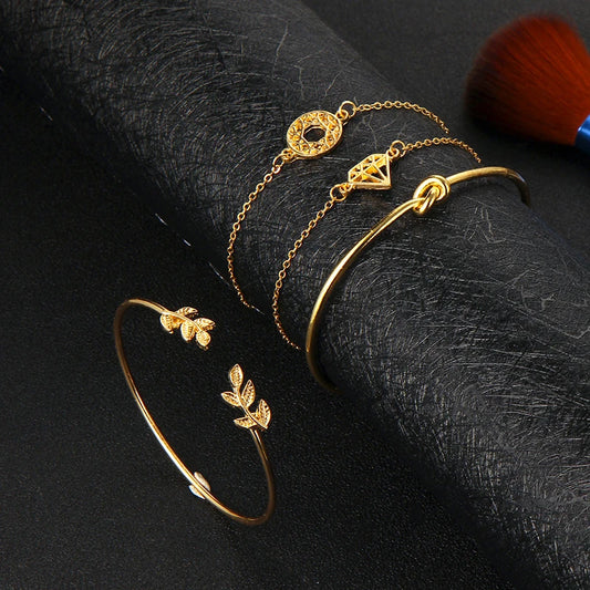 4pcs/Set Fashion Bohemia Leaf Knot Hand Cuff