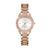 Rose gold watch with diamond accents on a white background